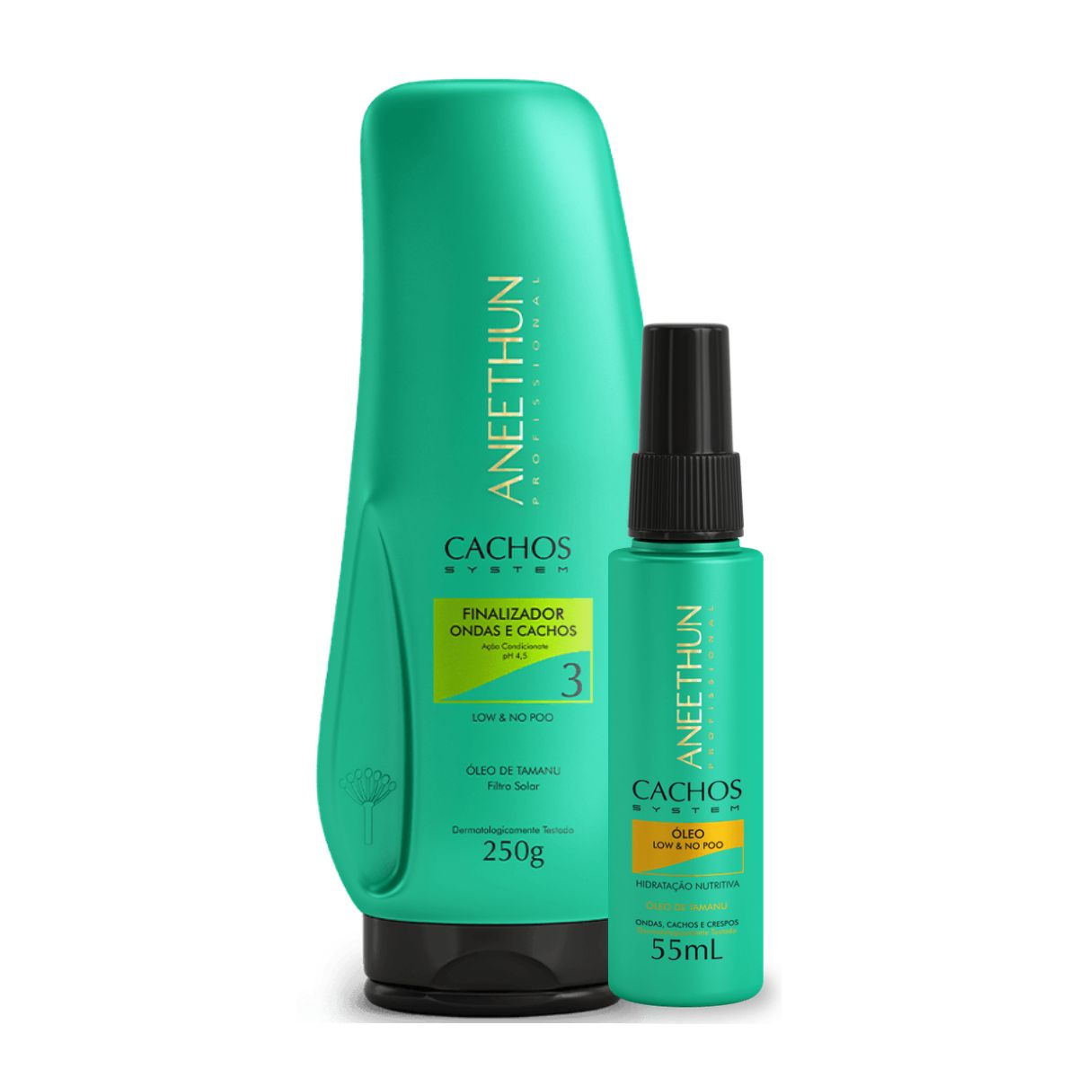 Kit Aneethun Cachos Finalizador Ondas e Cachos 250 g + Oleo Low No Poo Hidratação 55 ml para Cabelo Cacheado
