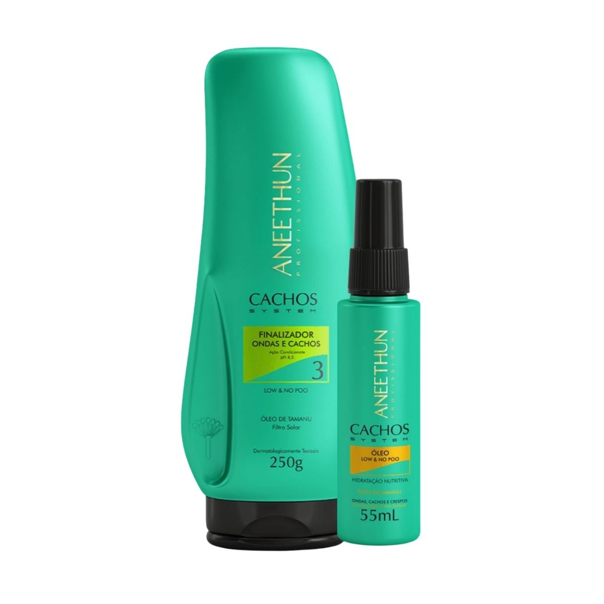 Kit Aneethun Cachos Finalizador Ondas e Cachos 250 g + Oleo Low No Poo Hidratação 55 ml para Cabelo Cacheado