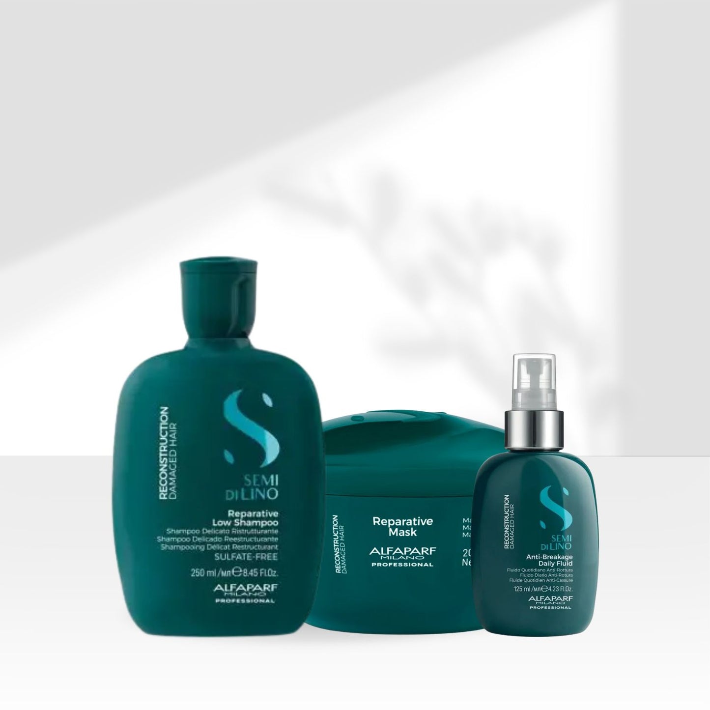 Kit Alfaparf Semi Di Lino Reconstruction Reparative Shampoo 250 ml + Máscara 200 ml + Fluido 125 ml