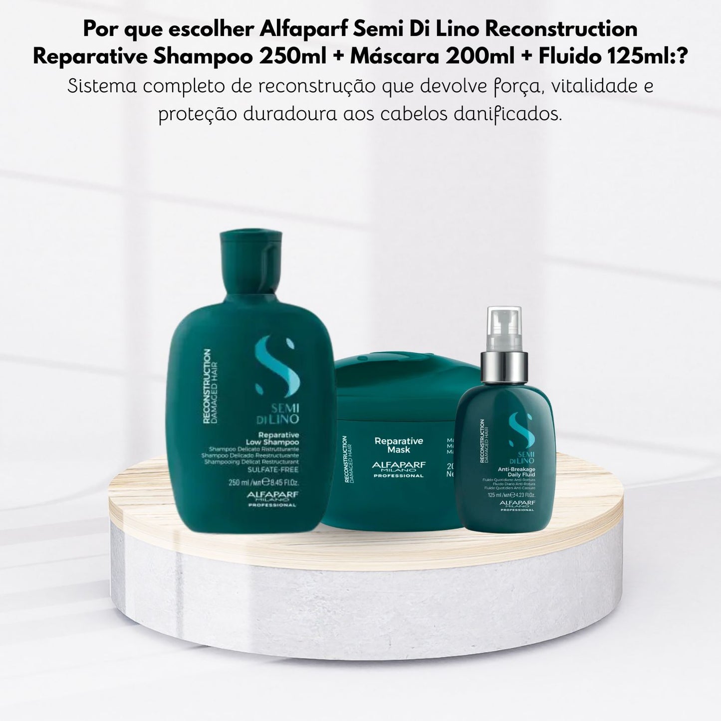 Kit Alfaparf Semi Di Lino Reconstruction Reparative Shampoo 250 ml + Máscara 200 ml + Fluido 125 ml