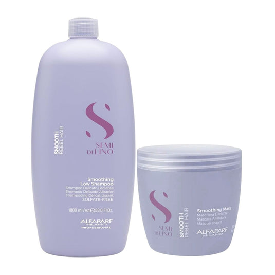 Kit Alfaparf Semi Di Lino Smoothing Rebel Hair Shampoo 1 Litro + Máscara 500 ml