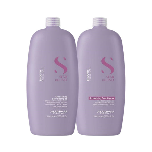 Kit Alfaparf Semi Di Lino Smoothing Rebel Hair Shampoo 1 Litro + Condicionador 1 Litro