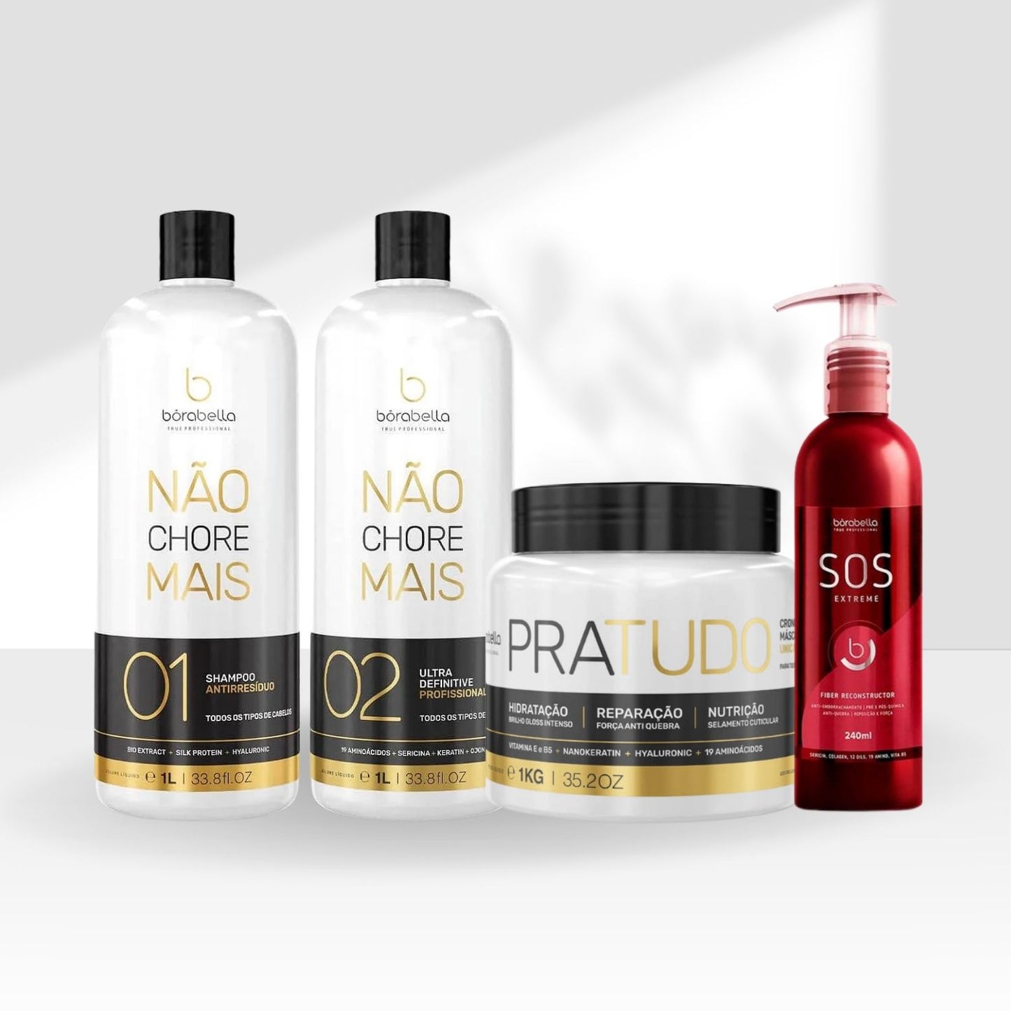 Kit Bórabella Progressiva Not Cry More 2 x 1 Litro + Máscara PraTudo 1 Kg + SOS Extreme 240 ml