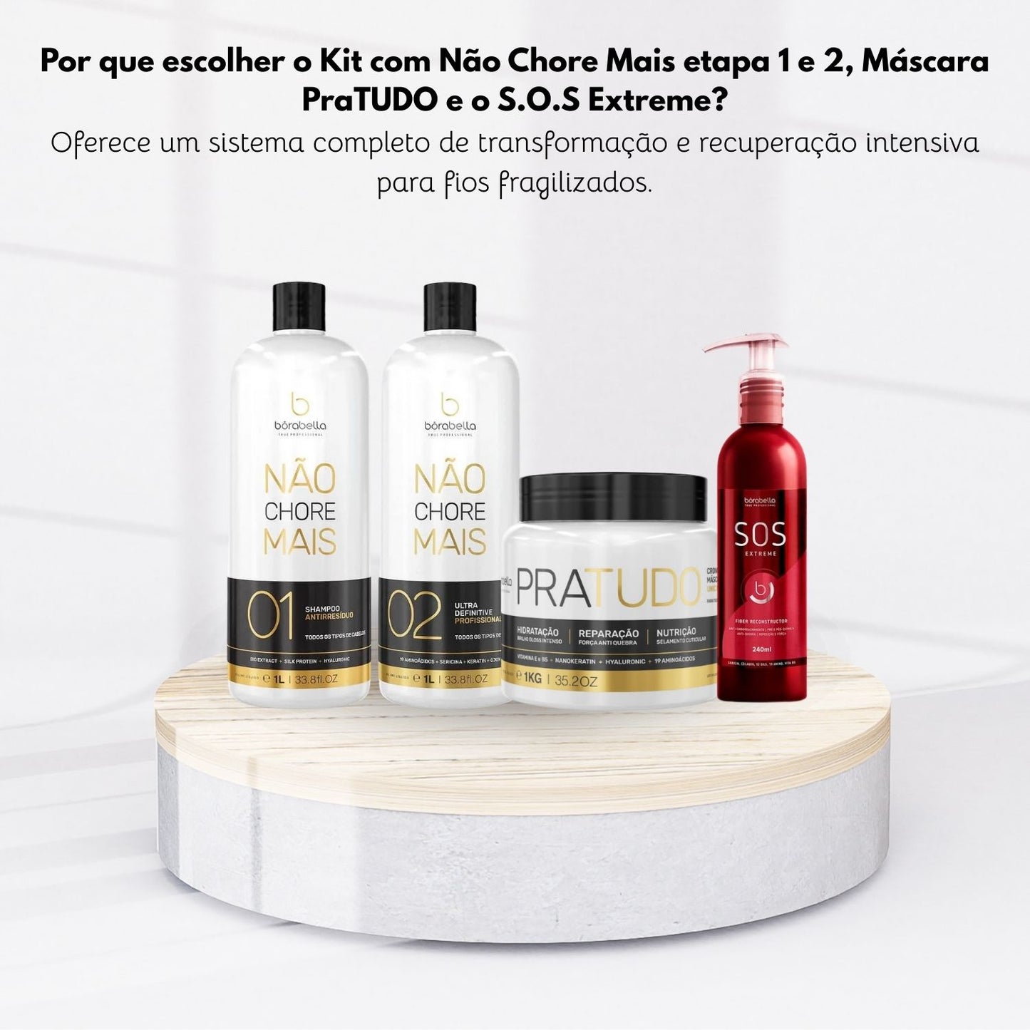 Kit Bórabella Progressiva Not Cry More 2 x 1 Litro + Máscara PraTudo 1 Kg + SOS Extreme 240 ml