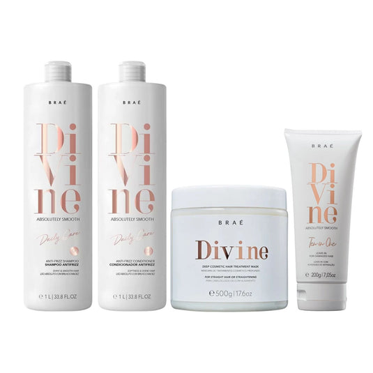 Kit Braé Divine Shampoo + Condicionador 1 Litro + Máscara 500 g + Leave 200 g