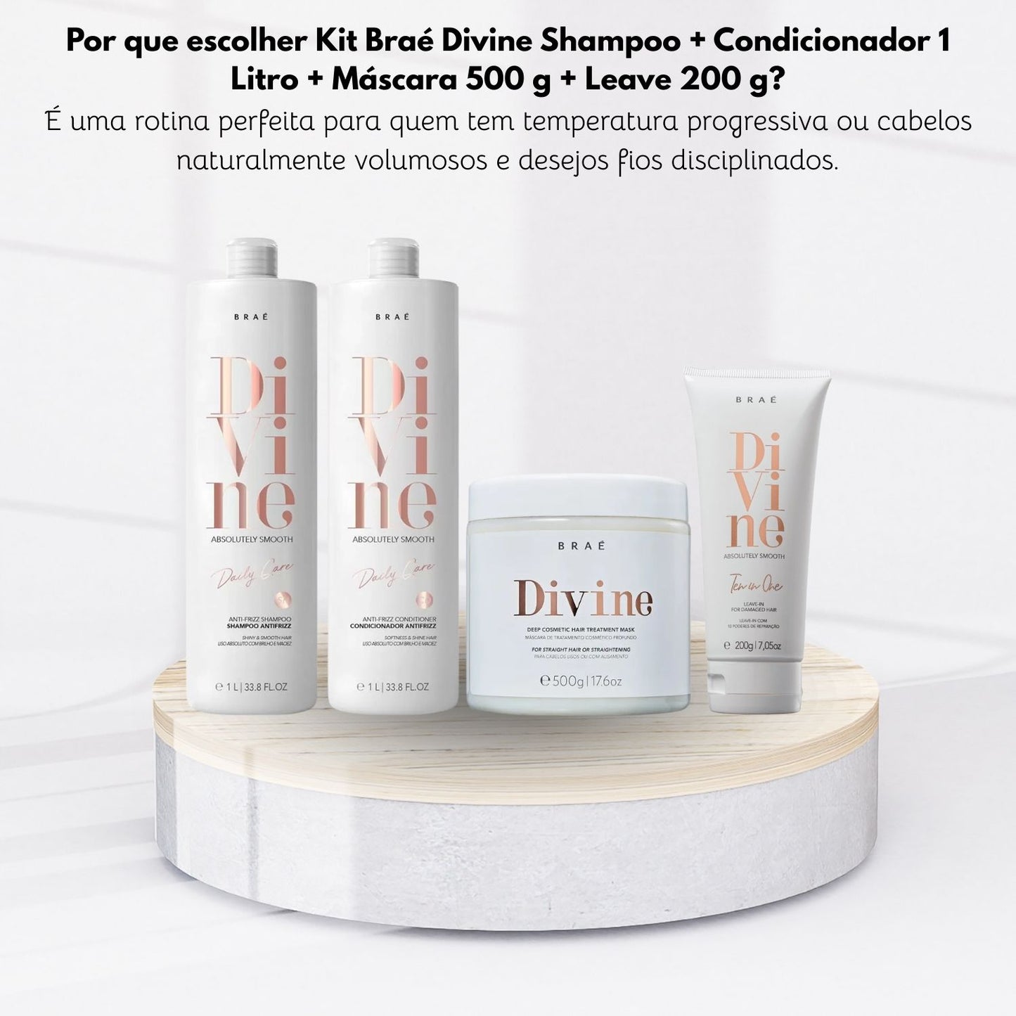 Kit Braé Divine Shampoo + Condicionador 1 Litro + Máscara 500 g + Leave 200 g