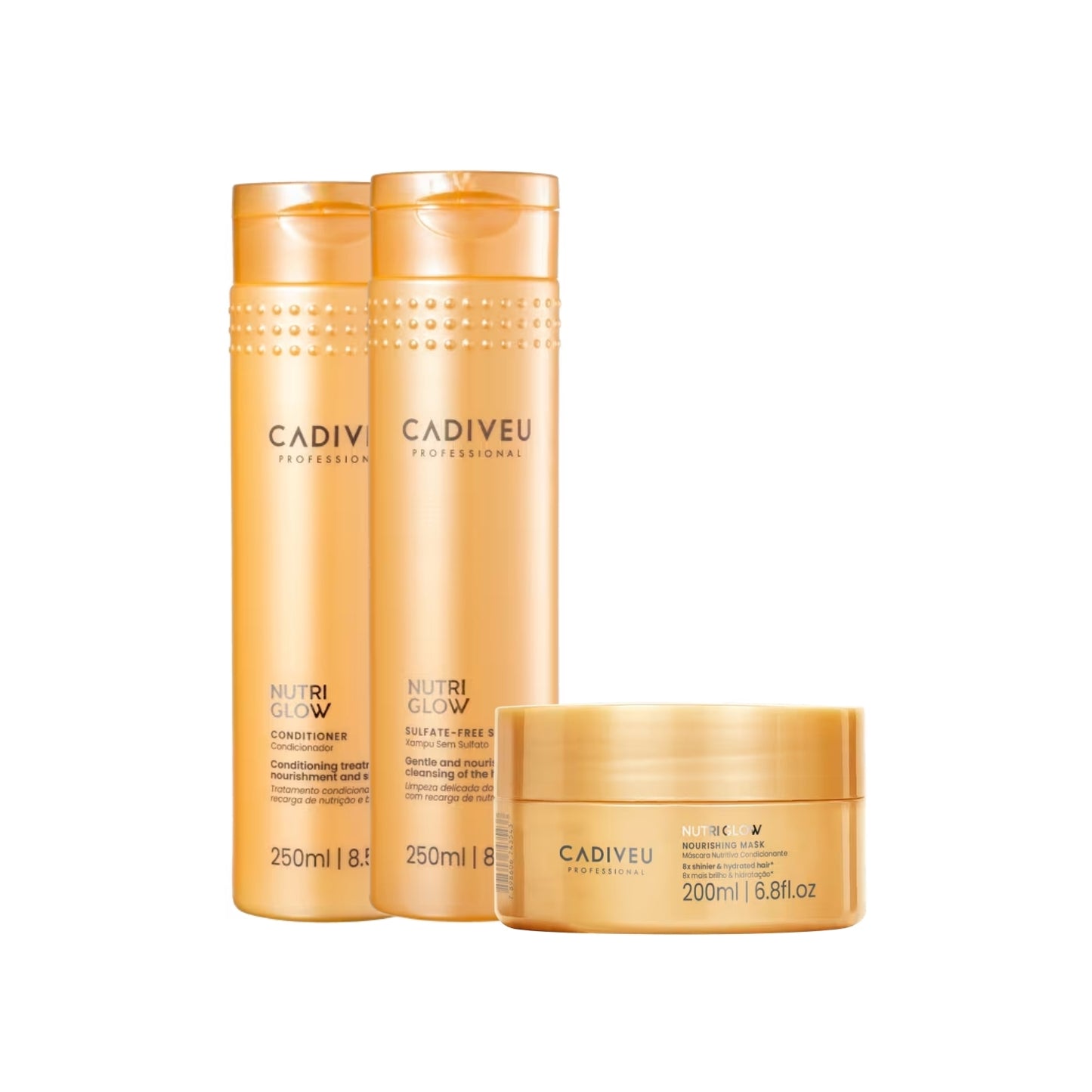 Kit Cadiveu Nutri Glow Shampoo 250 ml + Condicionador 250 ml + Máscara 200 ml