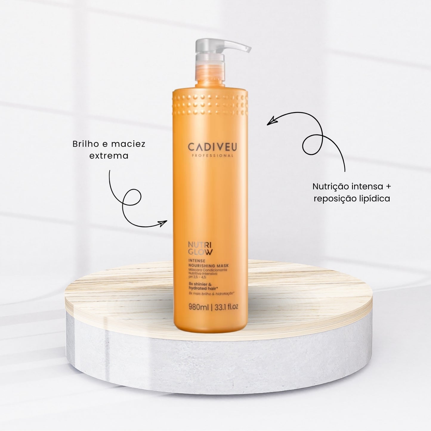Kit Cadiveu Nutri Glow Shampoo 980 ml + Condicionador 980 ml + Máscara 980 ml