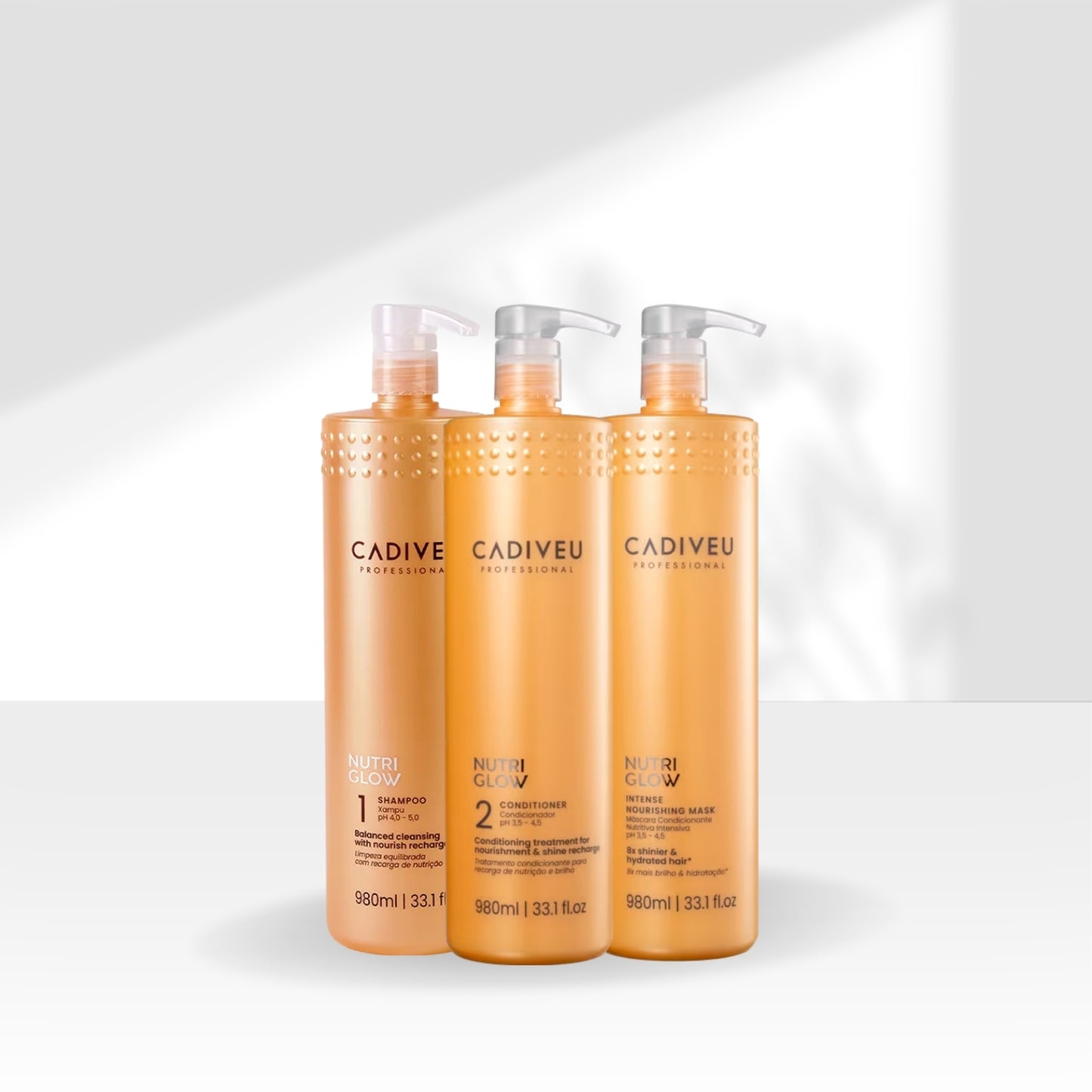 Kit Cadiveu Nutri Glow Shampoo 980 ml + Condicionador 980 ml + Máscara 980 ml