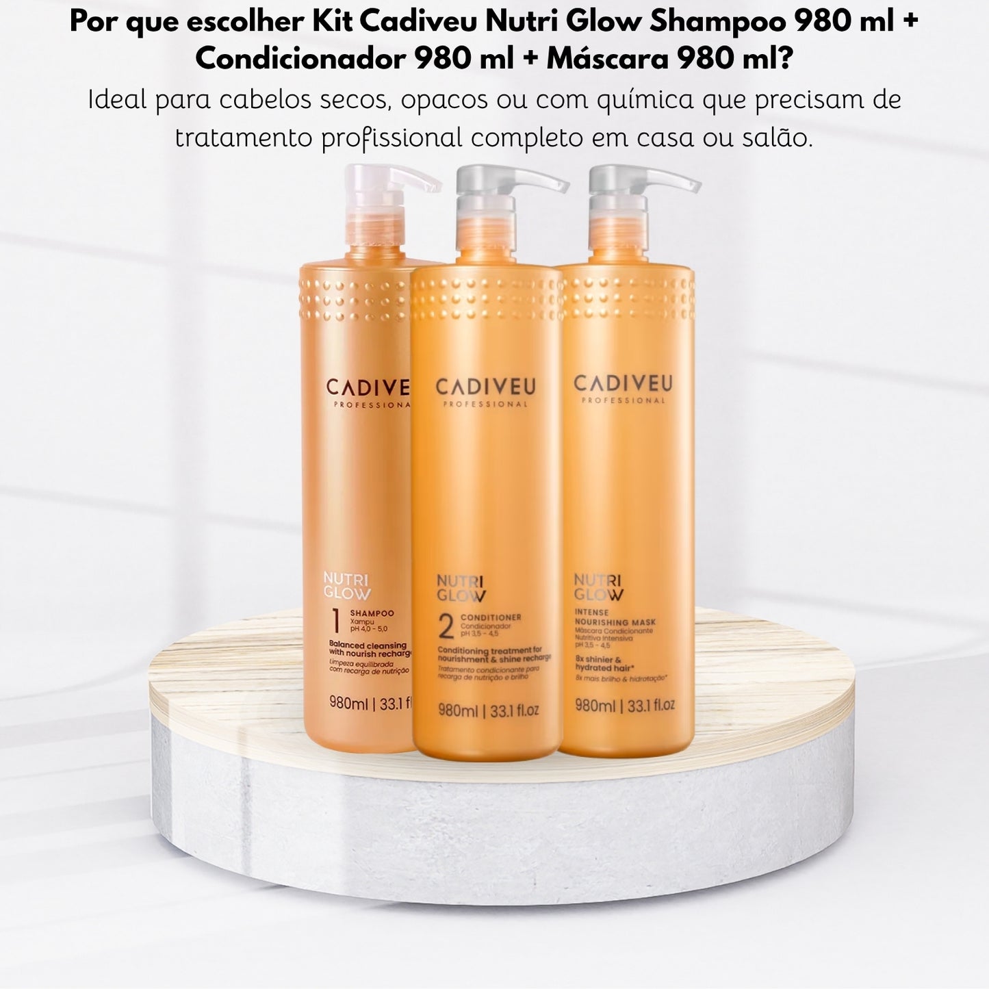 Kit Cadiveu Nutri Glow Shampoo 980 ml + Condicionador 980 ml + Máscara 980 ml