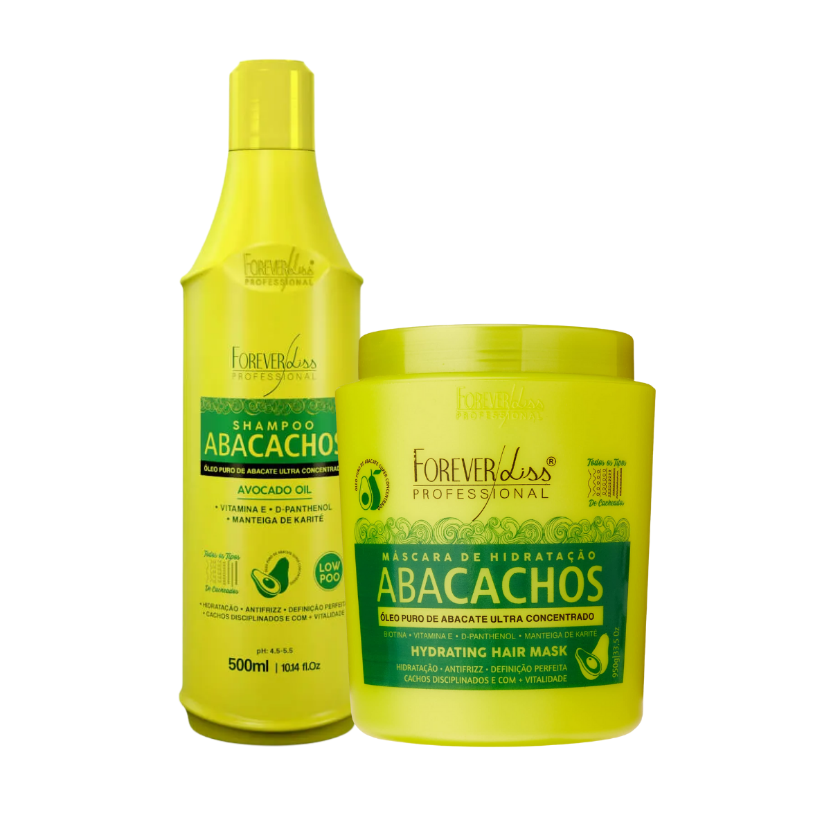 Kit Forever Liss Abacachos Shampoo 500 ml + Máscara 950 g para Cabelo Cacheado