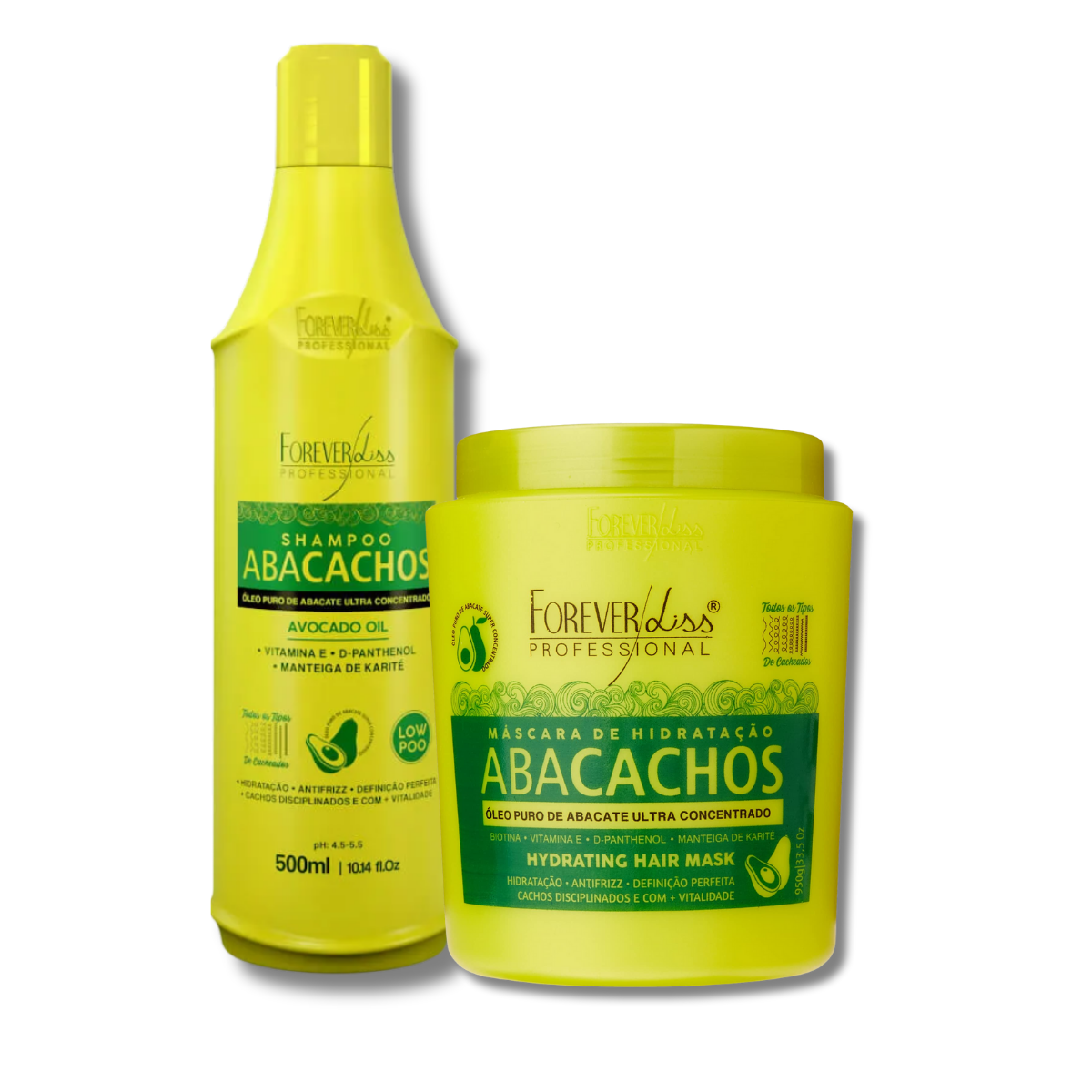 Kit Forever Liss Abacachos Shampoo 500 ml + Máscara 950 g para Cabelo Cacheado
