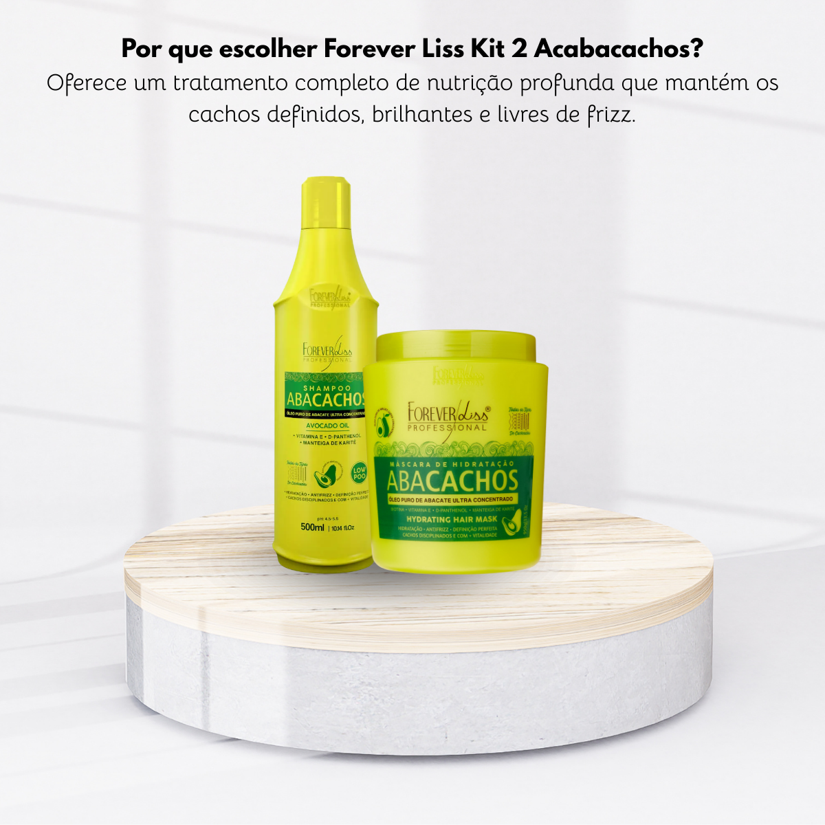 Kit Forever Liss Abacachos Shampoo 500 ml + Máscara 950 g para Cabelo Cacheado