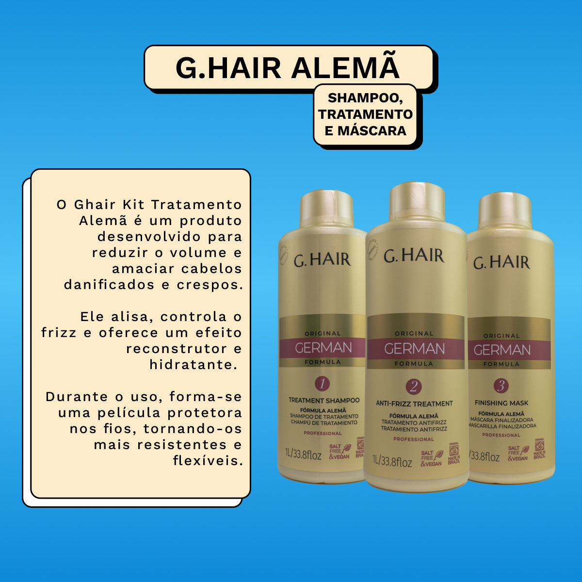 Kit G.Hair Escova Progressiva Alemã 3 (3 x 1 Litro)