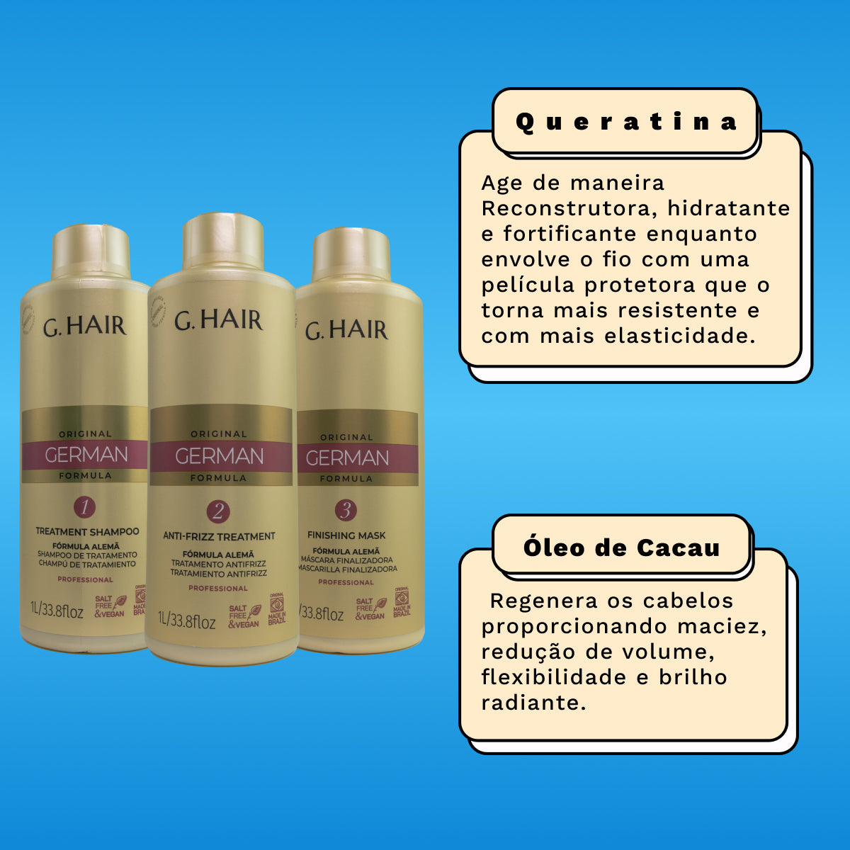 Kit G.Hair Escova Progressiva Alemã 3 (3 x 1 Litro)