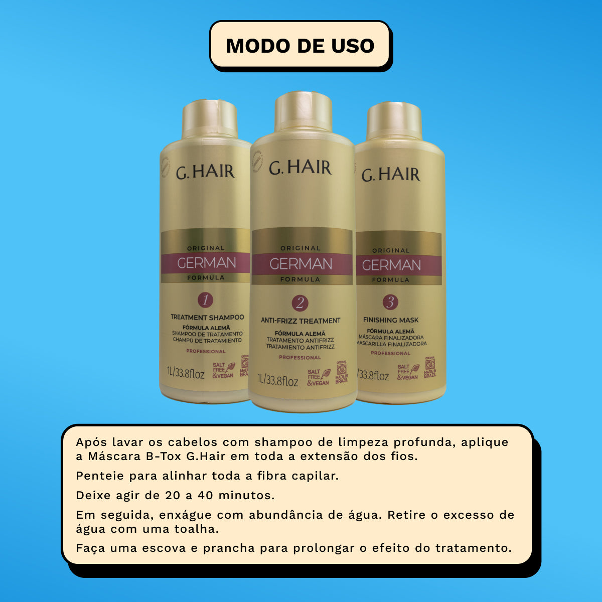 Kit G.Hair Escova Progressiva Alemã 3 (3 x 1 Litro)