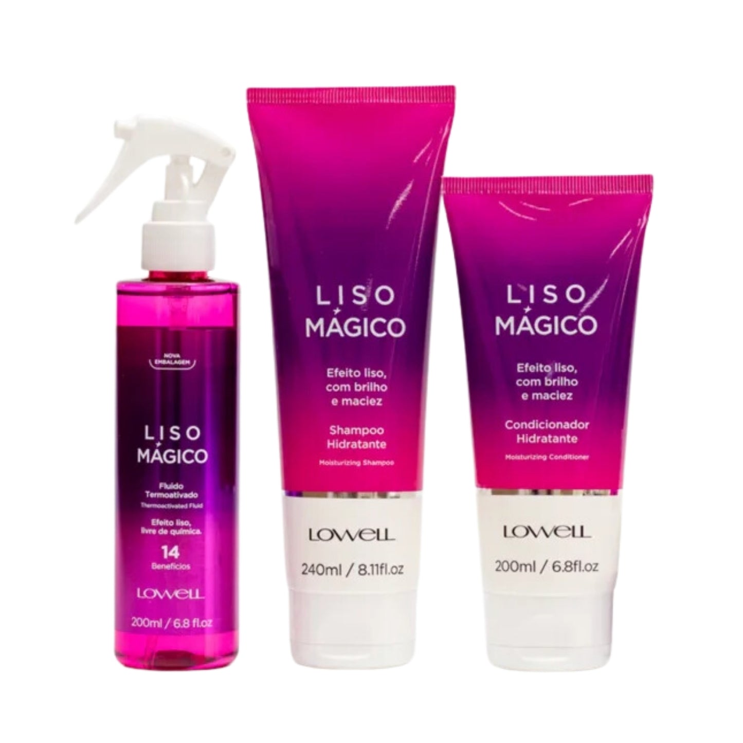 Kit Lowell Keeping Liss Liso Mágico Shampoo 240 ml + Condicionador 200 ml + Termoativo 200 ml