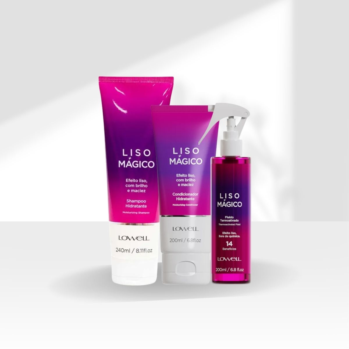 Kit Lowell Keeping Liss Liso Mágico Shampoo 240 ml + Condicionador 200 ml + Termoativo 200 ml