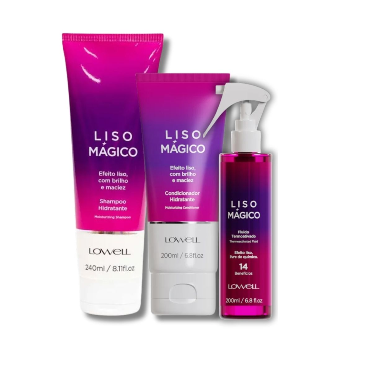 Kit Lowell Keeping Liss Liso Mágico Shampoo 240 ml + Condicionador 200 ml + Termoativo 200 ml