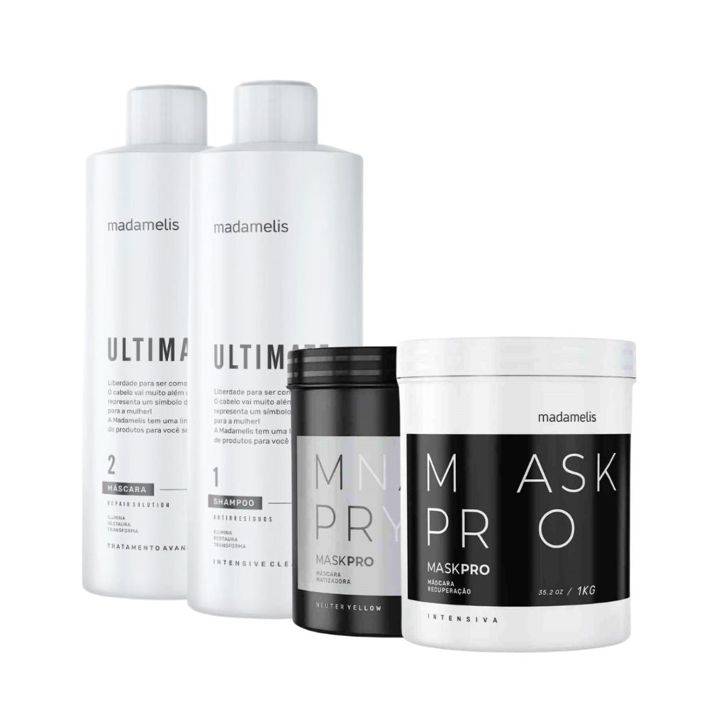 Kit Madamelis Ultimate Escova Progressiva 2 x 1 Litro + Botox Capilar Matizador Neuter Yellow 1 Kg + BTX Pro Control 1 Kg