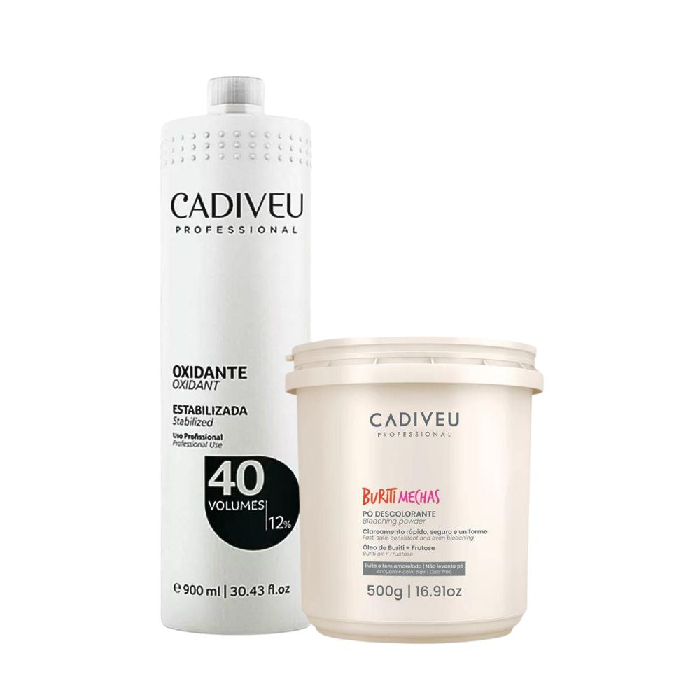 Kit Cadiveu Buriti Mechas Pó Descolorante 500 g + OX 40 Volume 900 ml