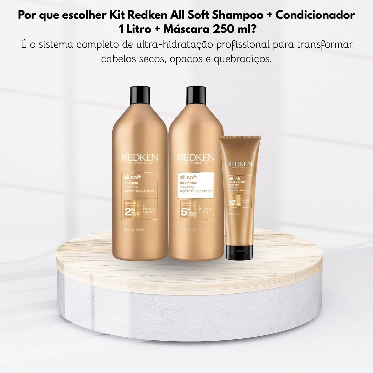 Kit Redken All Soft Shampoo + Condicionador 1 Litro + Máscara 250 ml