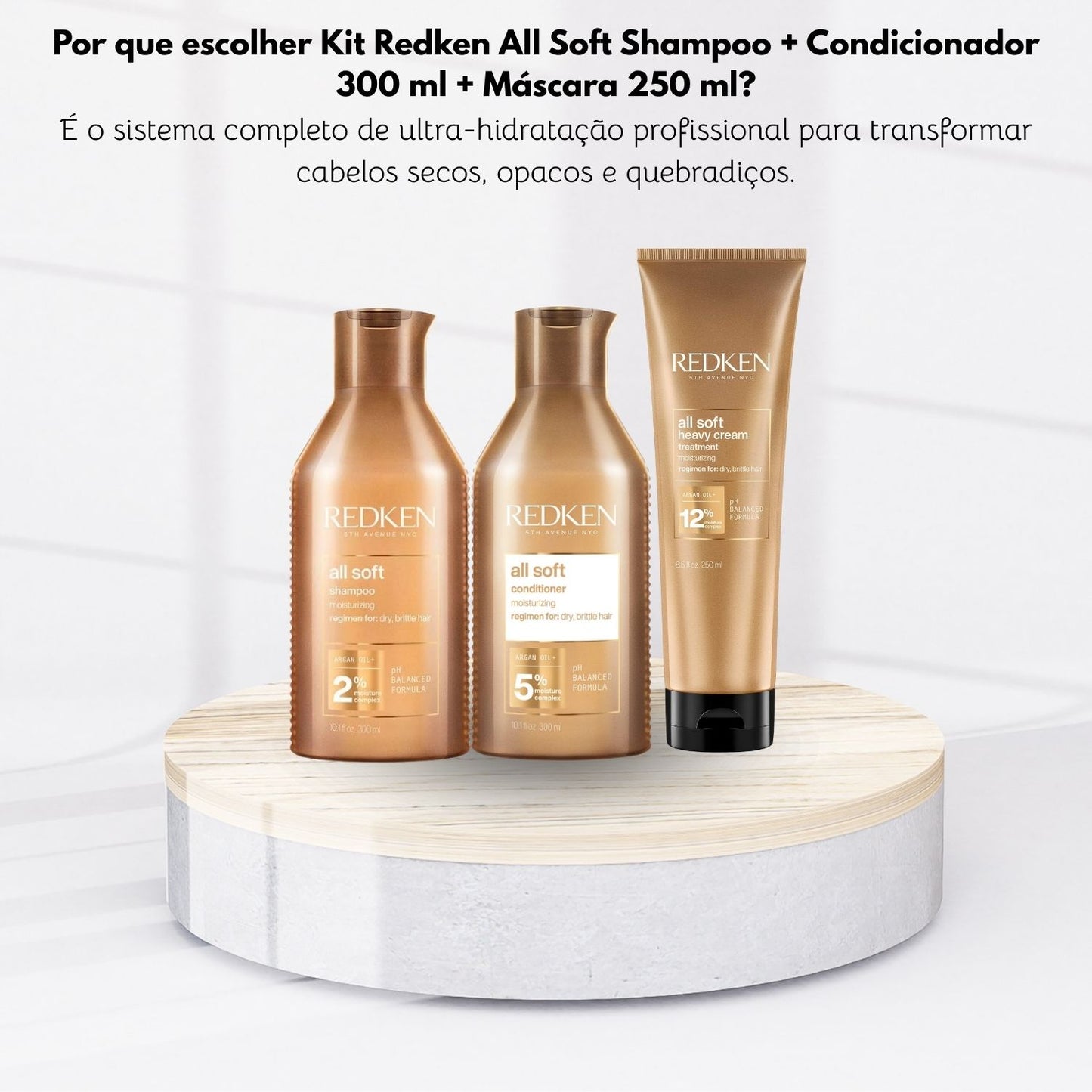 Kit Redken All Soft Shampoo + Condicionador 300 ml + Máscara 250 ml