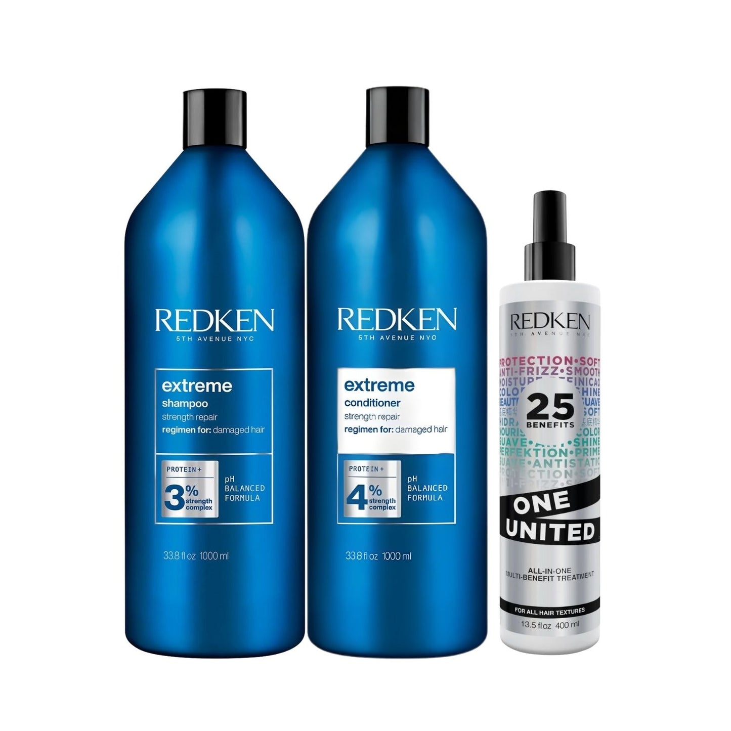 Kit Redken Extreme Shampoo + Condicionador 1 Litro + Redken One United 25 Benefits Leave-in 400 ml