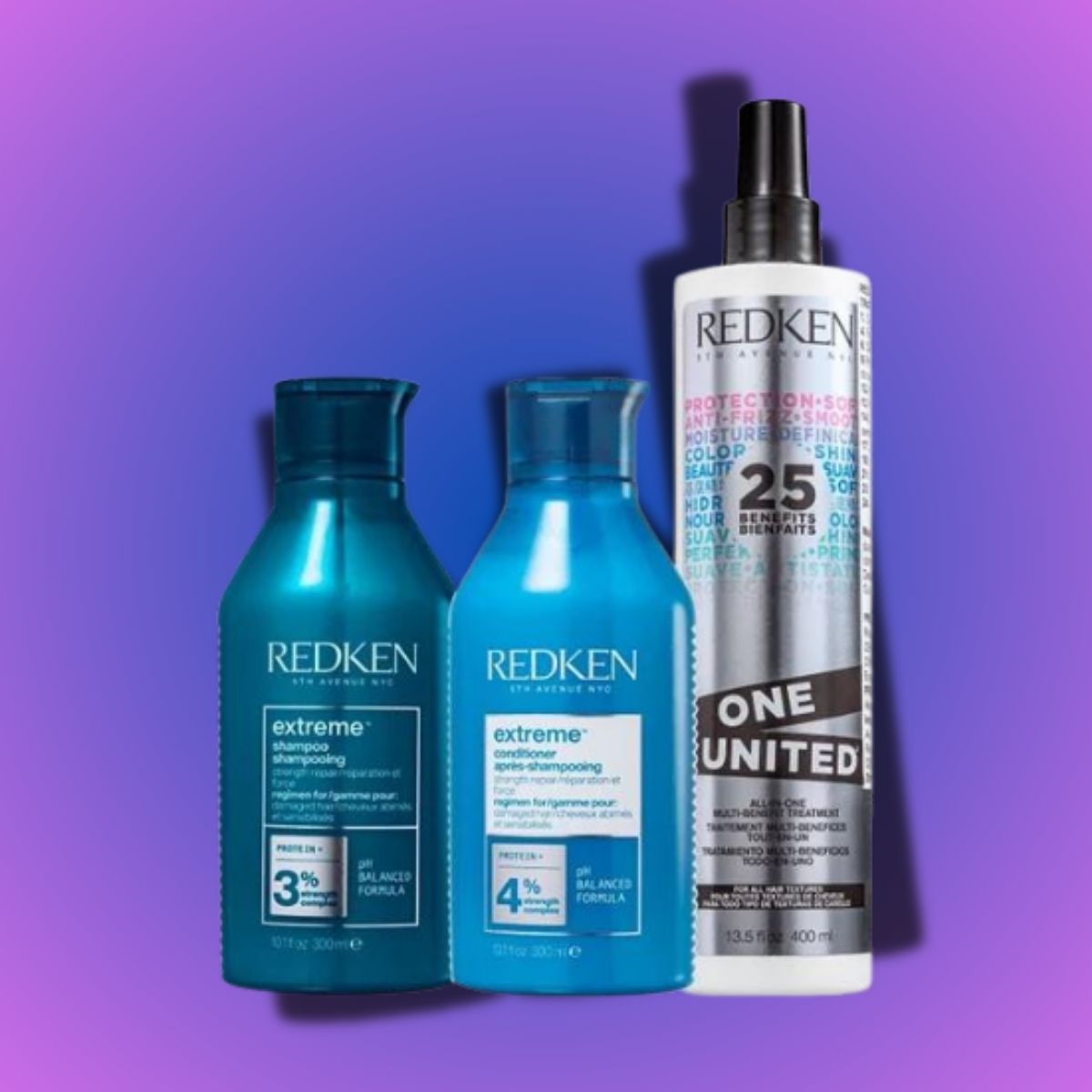 Kit Redken Extreme Shampoo 300 ml + Condicionador 250 ml + Redken One United 25 Benefits Leave-in 400 ml