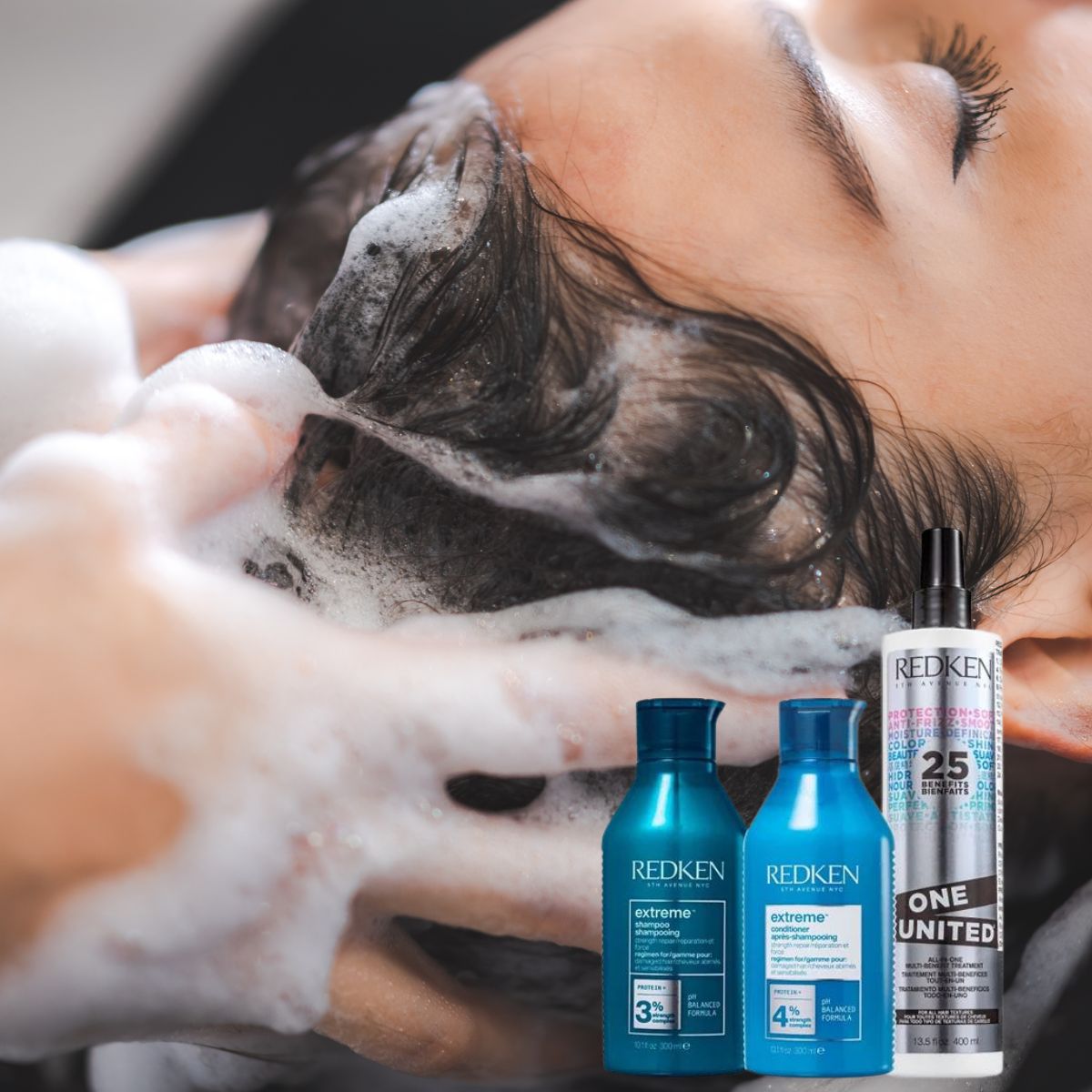 Kit Redken Extreme Shampoo 300 ml + Condicionador 250 ml + Redken One United 25 Benefits Leave-in 400 ml
