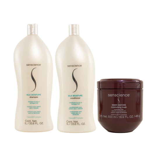 Kit Senscience Silk Moisture Shampoo + Condicionador 1 Litro + Inner Hidratação 500 ml