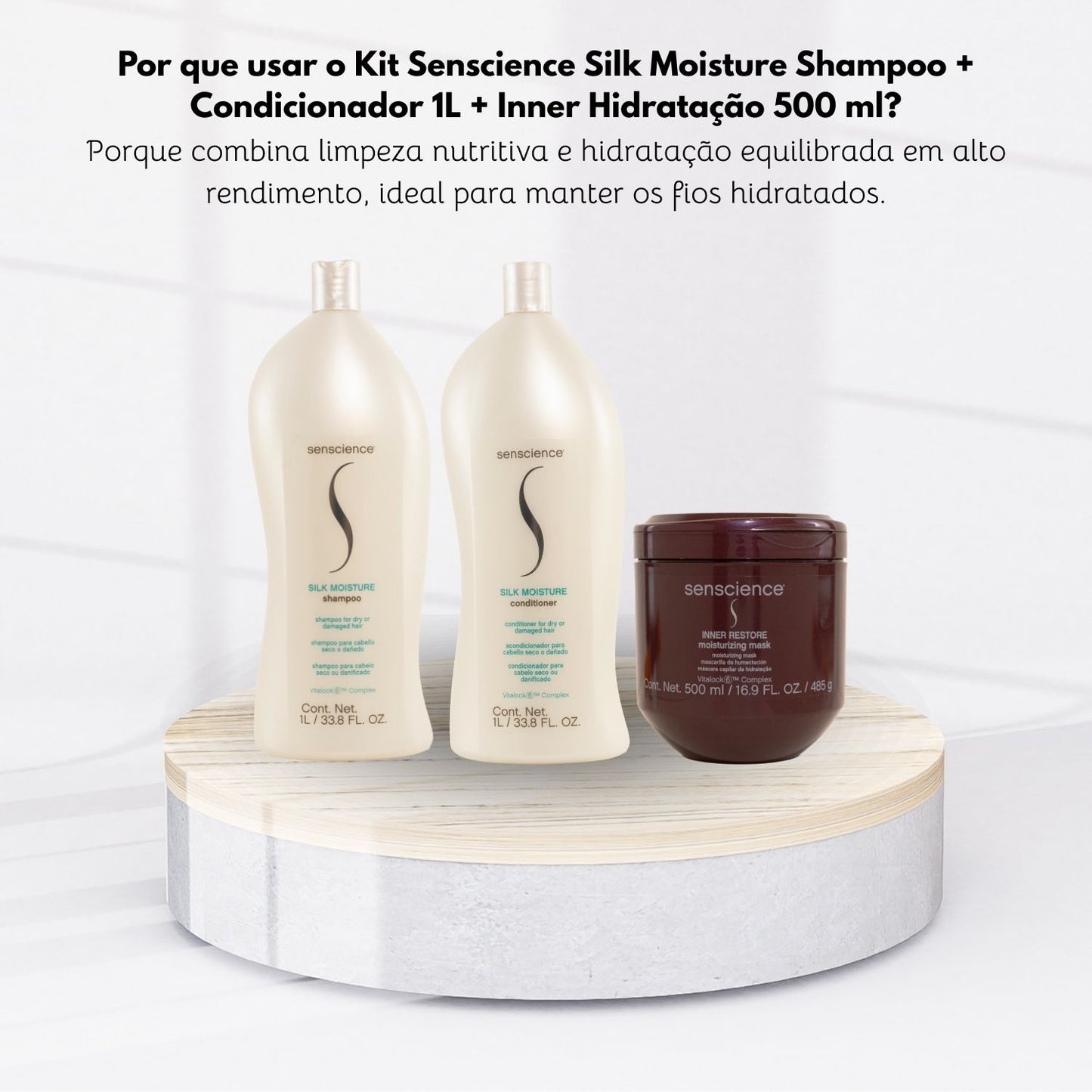 Kit Senscience Silk Moisture Shampoo + Condicionador 1 Litro + Inner Hidratação 500 ml