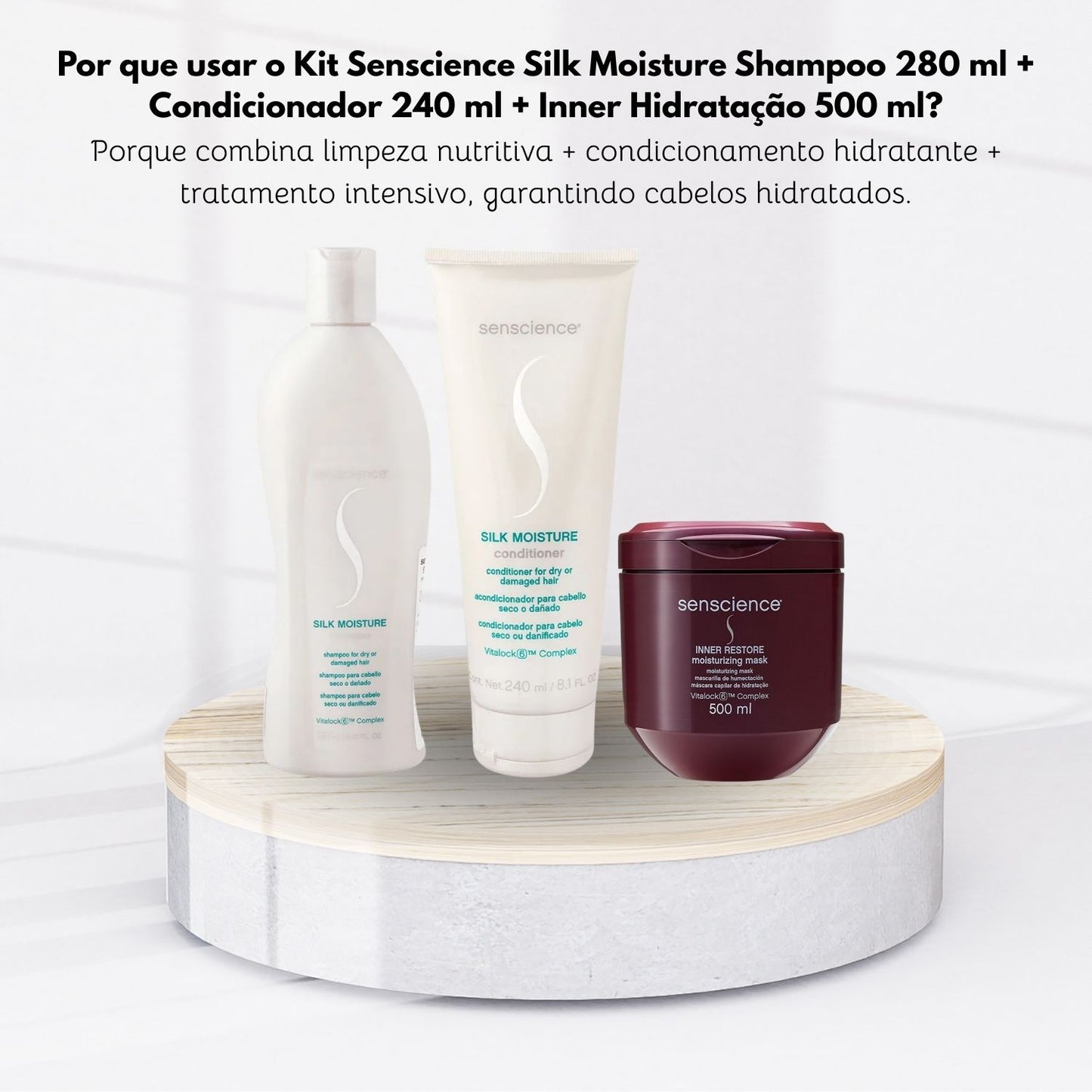 Kit Senscience Silk Moisture Shampoo 280 ml + Condicionador 240 ml + Inner Hidratação 500 ml
