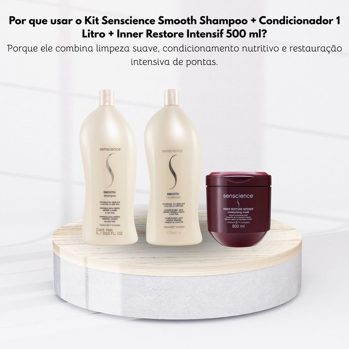 Kit Senscience Smooth Shampoo + Condicionador 1 Litro + Inner Restore Intensif 500 ml