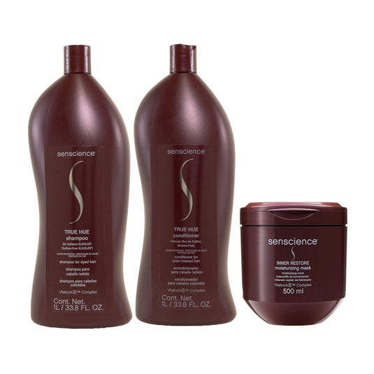 Kit Senscience True Hue Shampoo + Condicionador 1 Litro + Máscara Inner Hidratação 500 ml