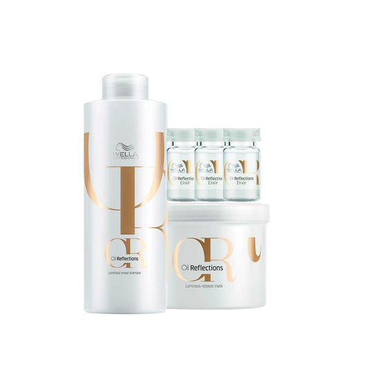 Kit Wella Oil Reflections Shampoo 1 Litro + Máscara 500 ml + 3 Ampolas 6 ml