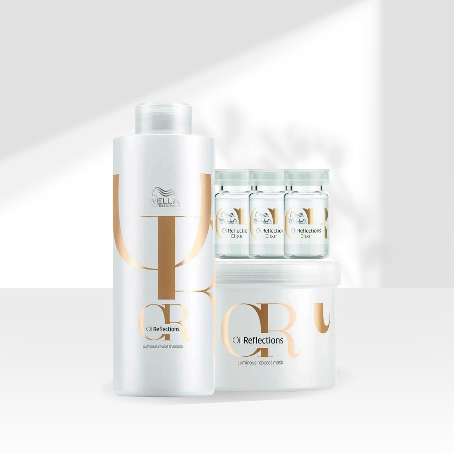 Kit Wella Oil Reflections Shampoo 1 Litro + Máscara 500 ml + 3 Ampolas 6 ml
