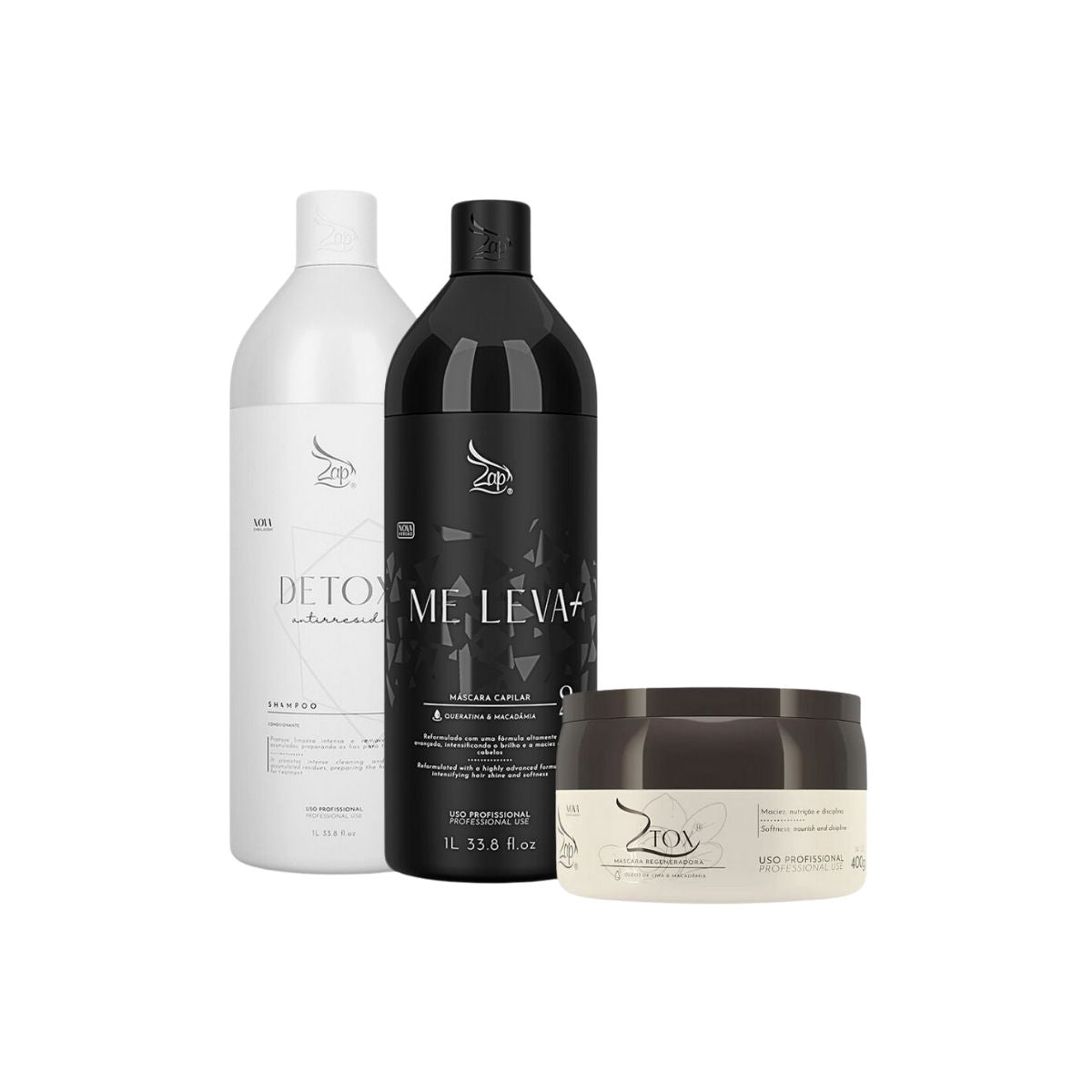 Kit Zap Me Leva+ Shampoo e Máscara (2 x 1 Litro) e Ztox 400 g