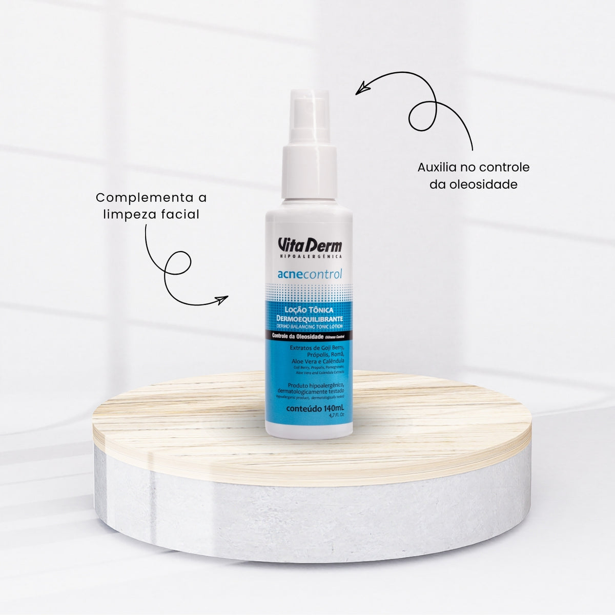 Vita Derm Acne Control Loção Dermoequilibrante Tônico Facial 140 ml