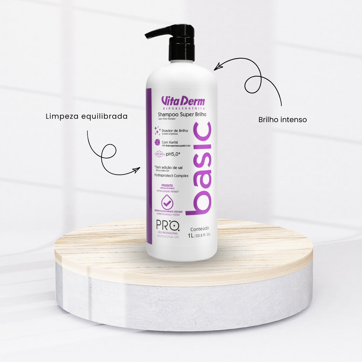 Shampoo Vita Derm Basic PRO Super Brilho 1 Litro