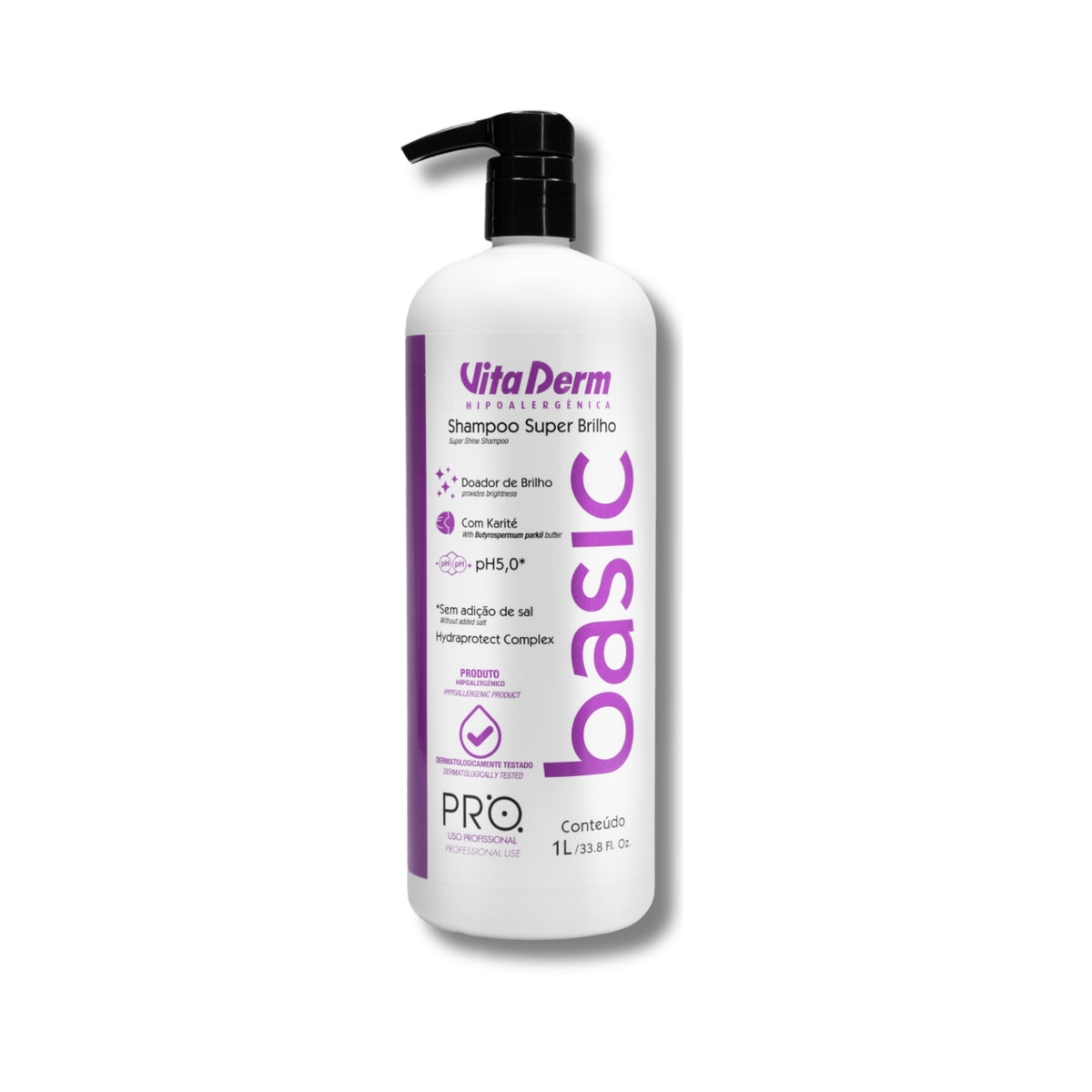 Shampoo Vita Derm Basic PRO Super Brilho 1 Litro
