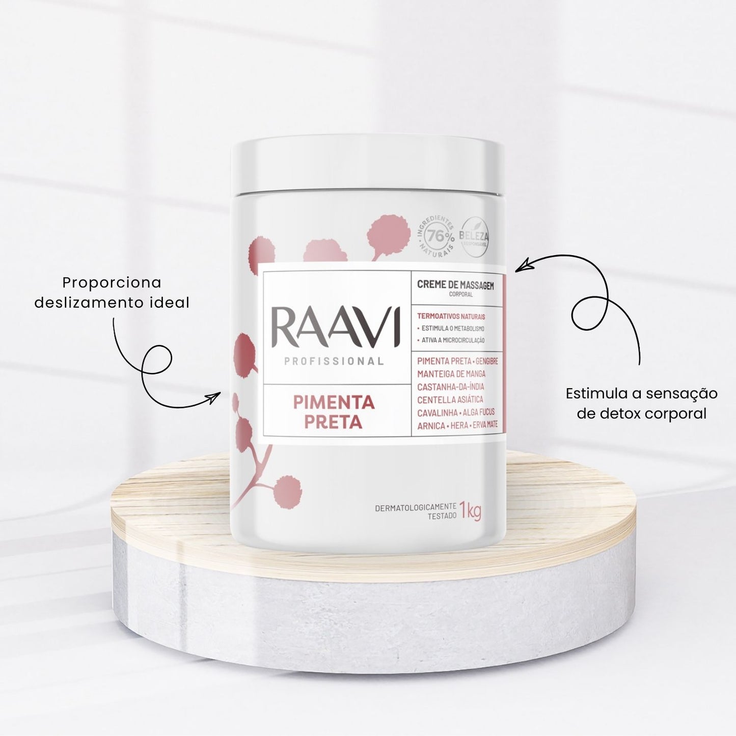 Raavi Creme de Massagem Corporal Pimenta Preta 1000 g