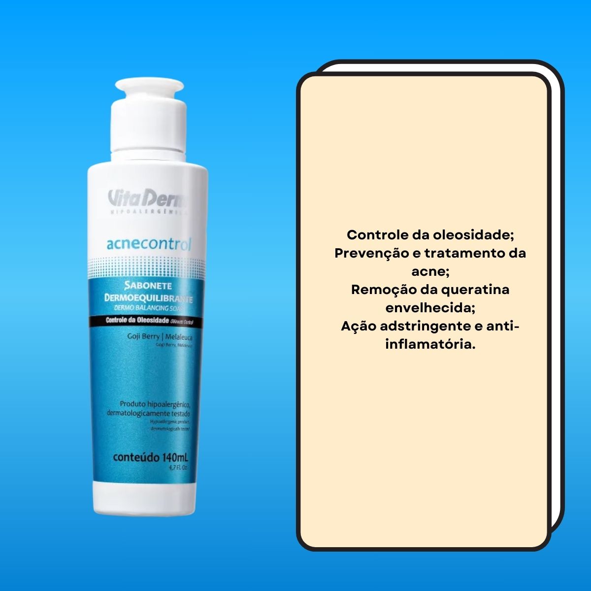 Vita Derm Acne Control Dermoequilibrante Sabonete Líquido Facial 140 ml