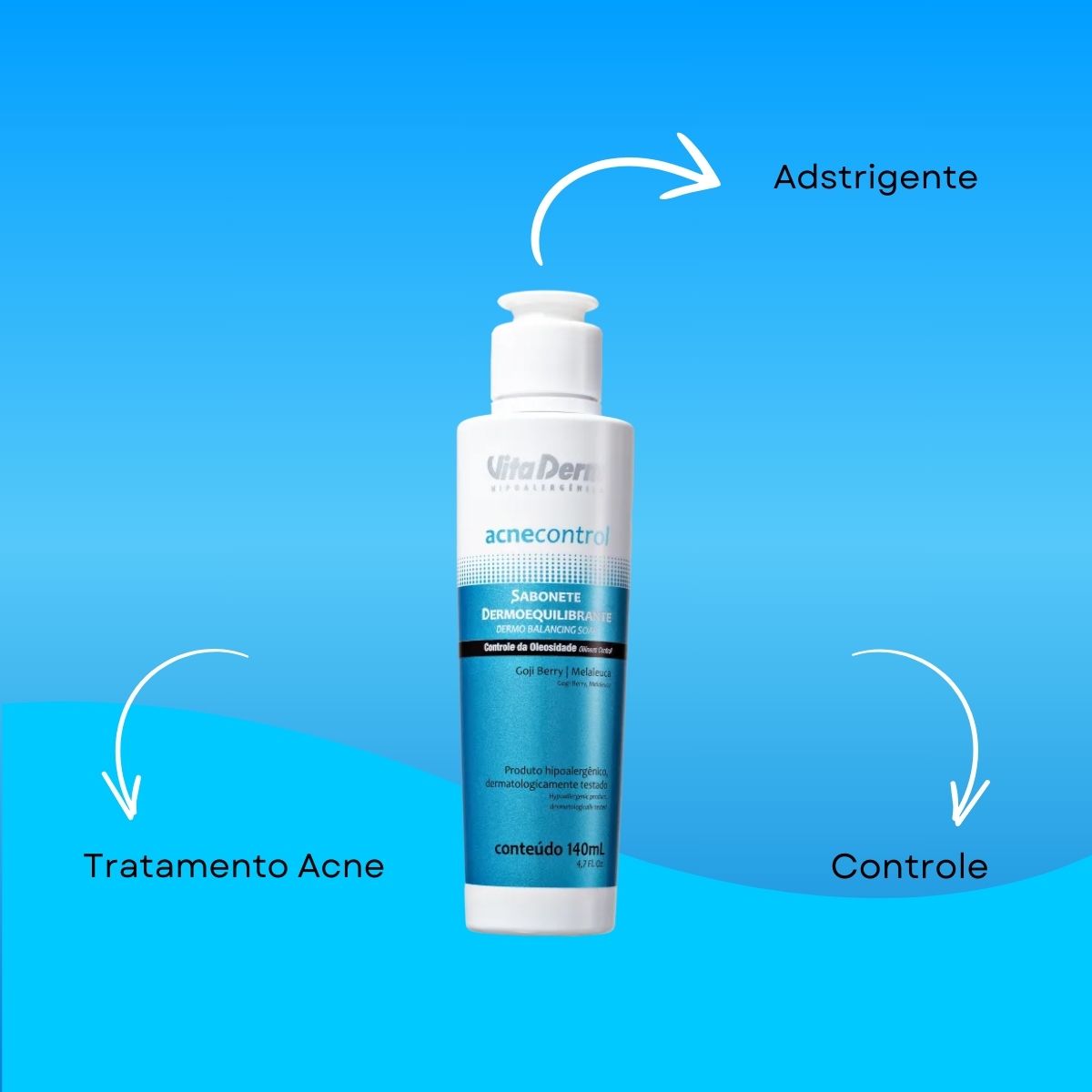 Vita Derm Acne Control Dermoequilibrante Sabonete Líquido Facial 140 ml