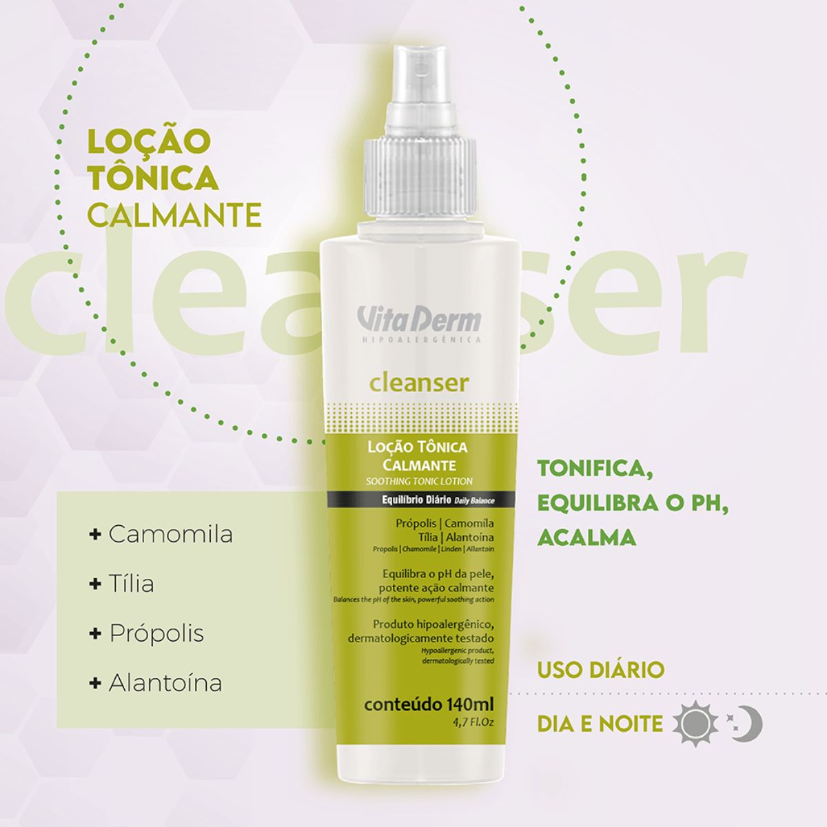 Vita Derm Cleanser Loção Calmante Tônico Facial 140 ml