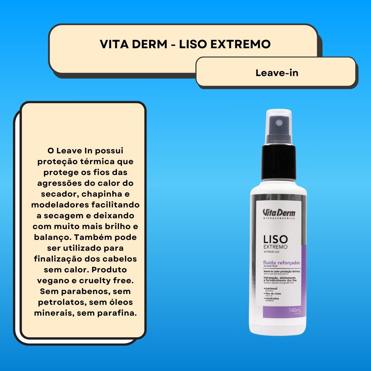 Leave-in Vita Derm Fluído Reforçador Liso Extremo 140 ml