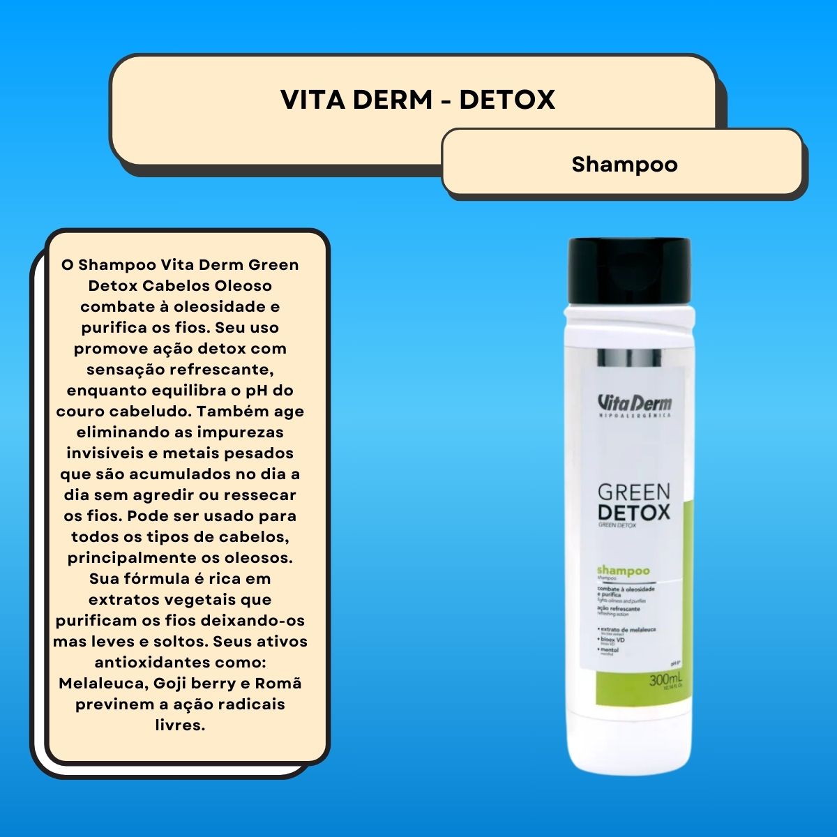Shampoo Vita Derm Green Detox Cabelos Oleosos 300 ml