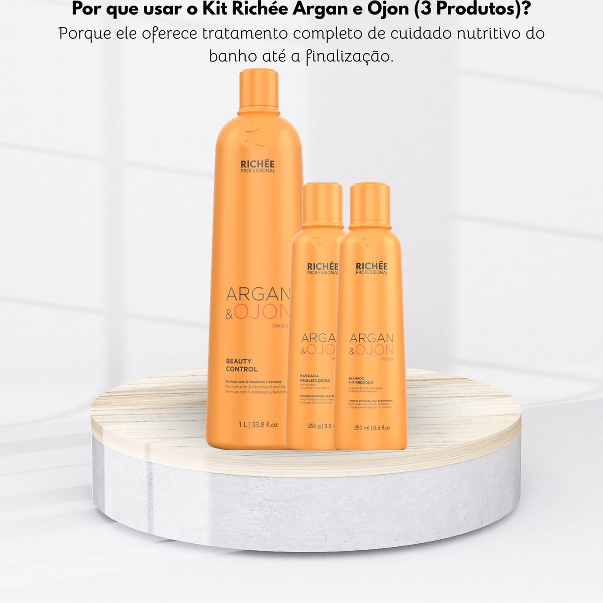 Kit Richée Argan e Ojon Shampoo 250 ml + Máscara 250 ml + Beauty Control 1 Litro