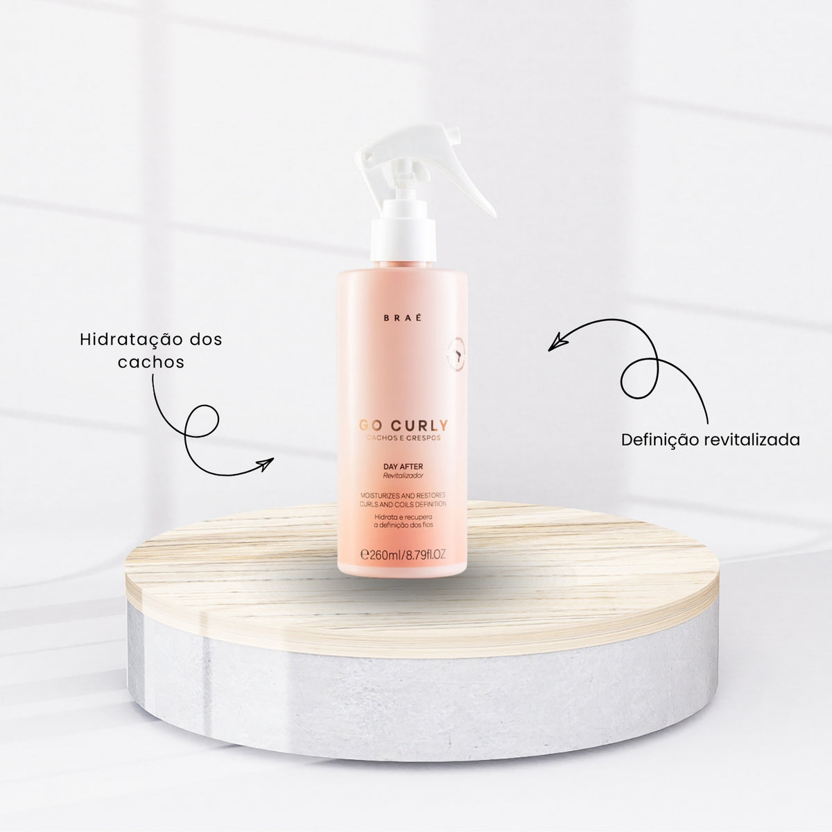 Spray Braé Go Curly Cachos e Crespos Day After Condicionante para Cabelo Cacheado 260ml
