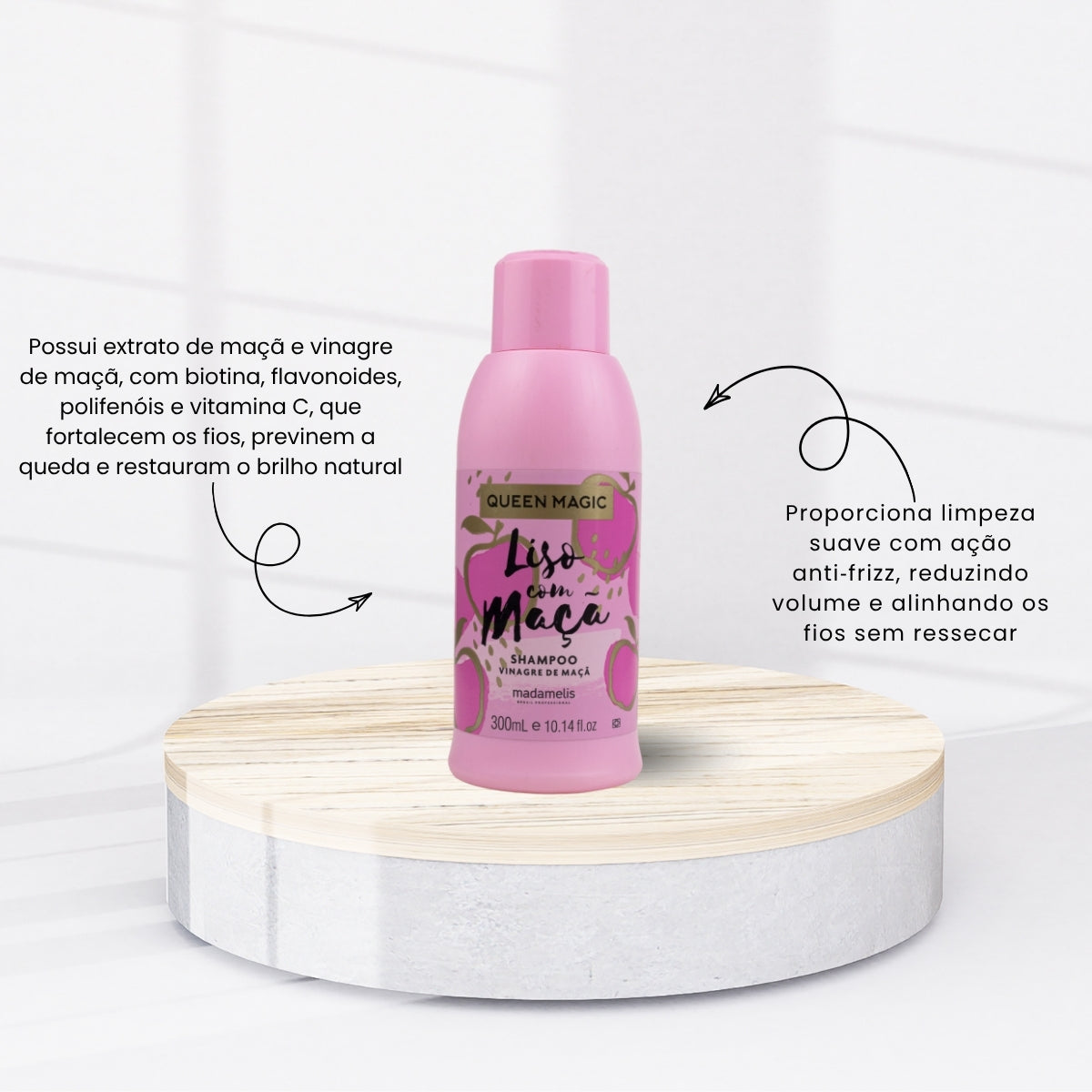 Shampoo Madamelis Liso com Maçã Vinagre 300 ml - OUTLET